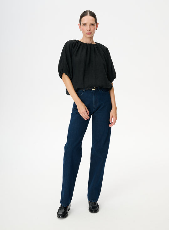Black shirred T-shirt with a bubble hem - Como