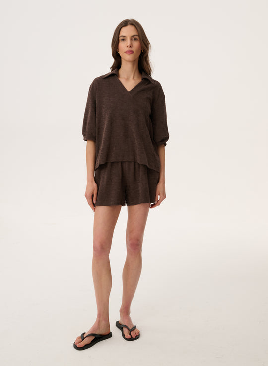 Brown cotton terry polo T-shirt - Livia