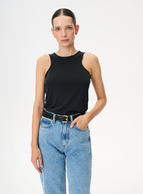 Black tank top made of delicate knitted fabric with a fitted cut - Marcello