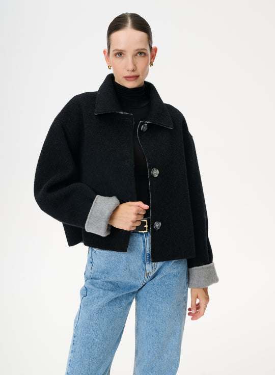 Reversible grey wool jacket - Monie