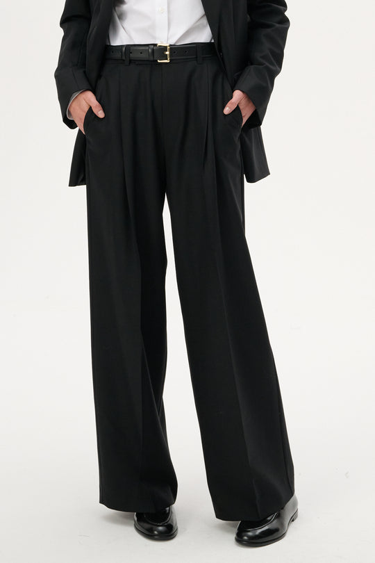 Black straight-leg wool trousers - Odell