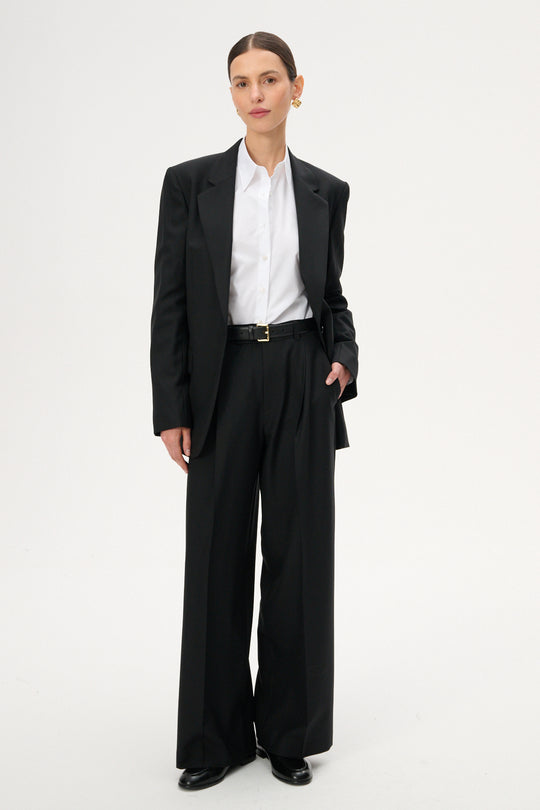 Black straight-leg wool trousers - Odell
