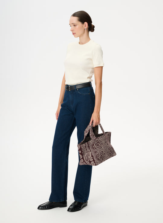 Burgundy mini shopper bag with a print - Mia