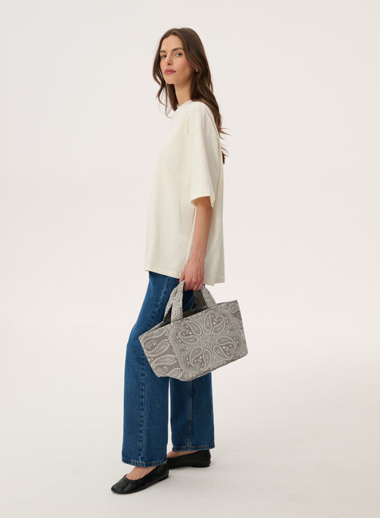 Torba mini typu shopper szara z printem - Mia