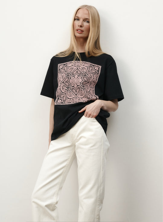 T-shirt z bawełny w kolorze czarnym z nadrukiem - Valentine