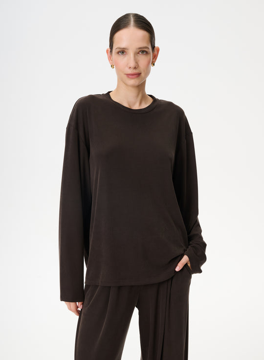 Longsleeve z delikatnej dzianiny w kolorze brązowym - Anthony