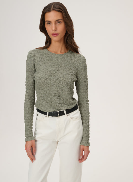 Longsleeve z elastycznej dzianiny w kolorze szałwiowym -  Faro