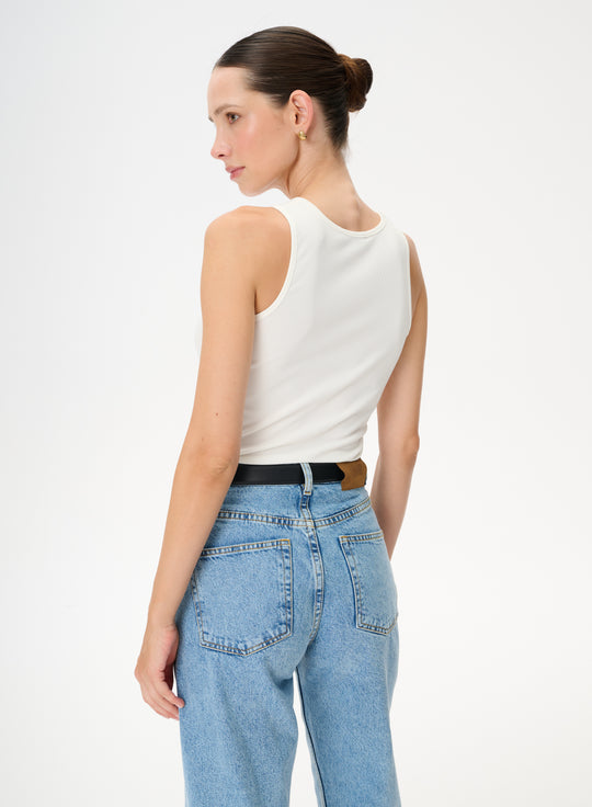 Tanktop z delikatnej dzianiny o dopasowanym kroju w kolorze ecru - Marcello