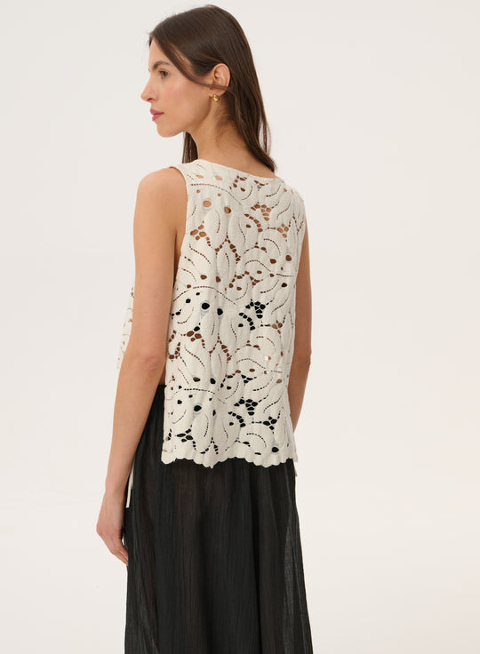 Top z ażurowego materiału w kolorze ecru - Santorini
