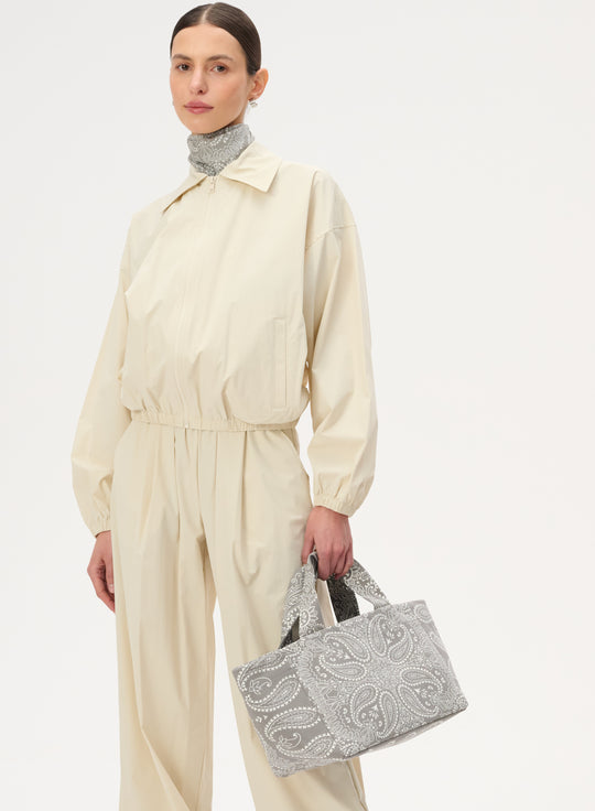 Torba mini typu shopper szara z printem - Mia