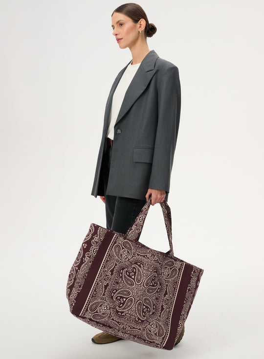 Torba typu shopper z bawełny w kolorze burgundu - Capri