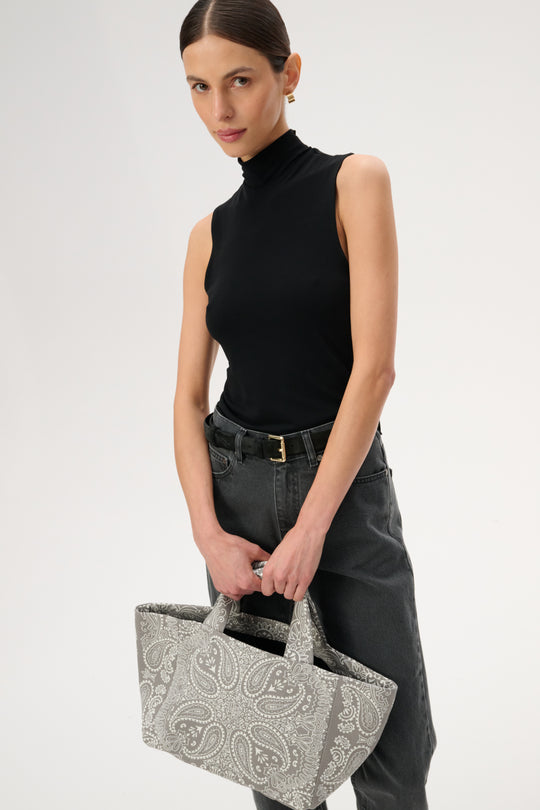Torba mini typu shopper szara z printem - Mia