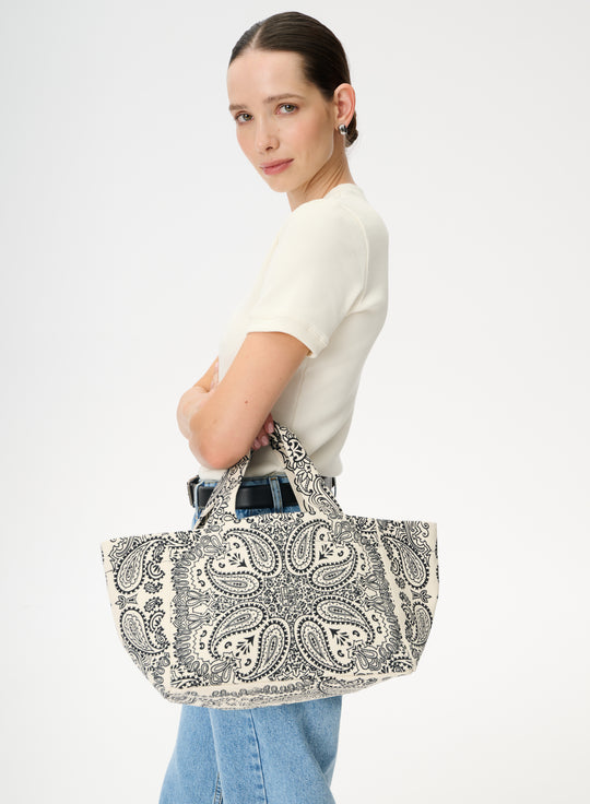 Torba mini typu shopper ecru z printem - Mia