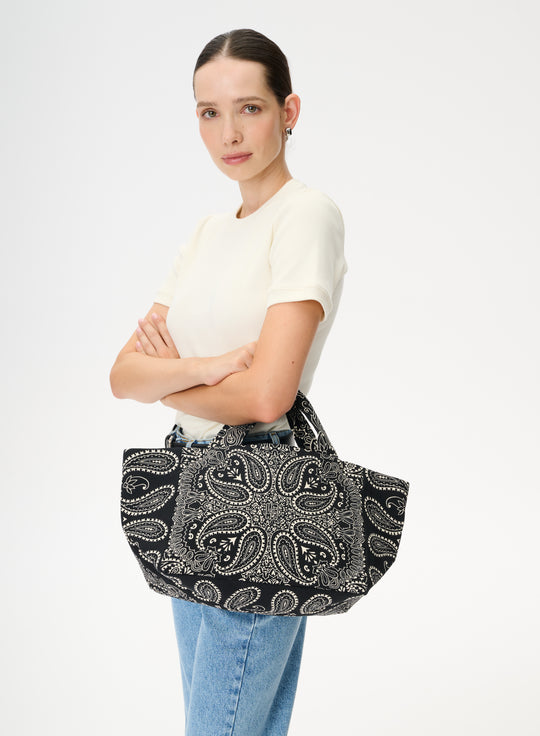 Mia - Black mini shopper bag with print