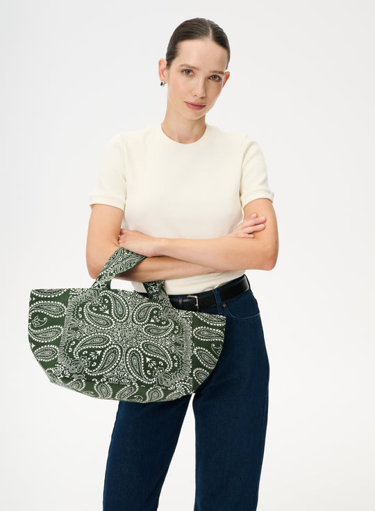 Torba mini typu shopper zielona z printem - Mia