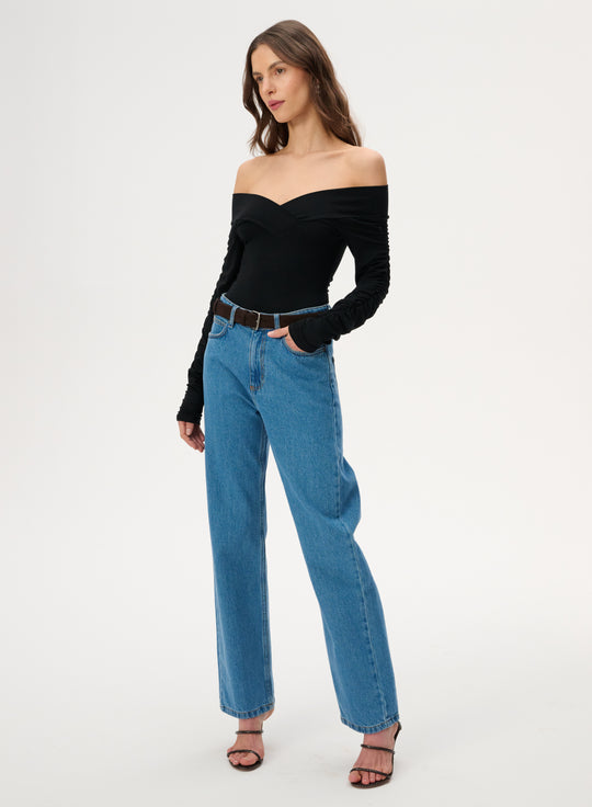Body off-shoulder z bambusowej tkaniny w kolorze czarnym - Sophie