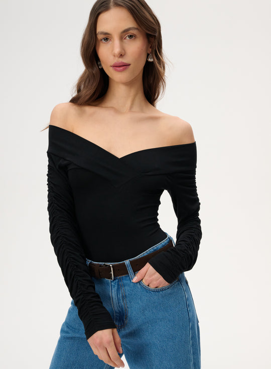 Body off-shoulder z bambusowej tkaniny w kolorze czarnym - Sophie