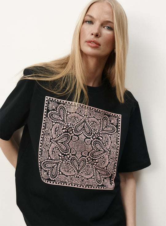 T-shirt z bawełny w kolorze czarnym z nadrukiem - Valentine