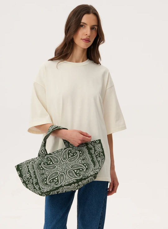 Torba mini typu shopper zielona z printem - Mia